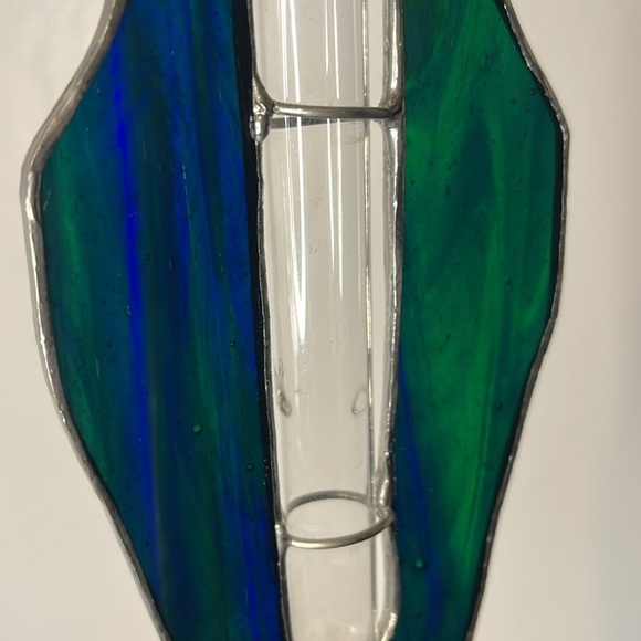 Handmade Signed & Dated Stained Glass Blue & Green Plant Propagation Station - Picture 6 of 6